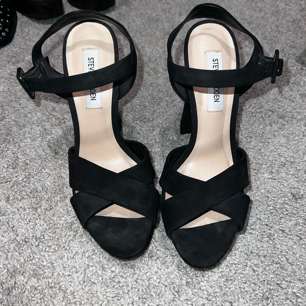 Steve Madden Black Heeled Sandals with Ankle Strap